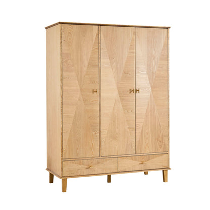 Brianna Concave 3 Door Wardrobe with Drawers - Light Wood - DUSK