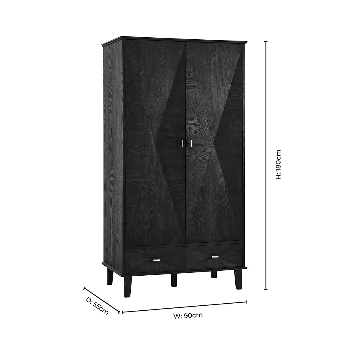 Brianna Concave 3 Door Wardrobe with Drawers - Light Wood - DUSK