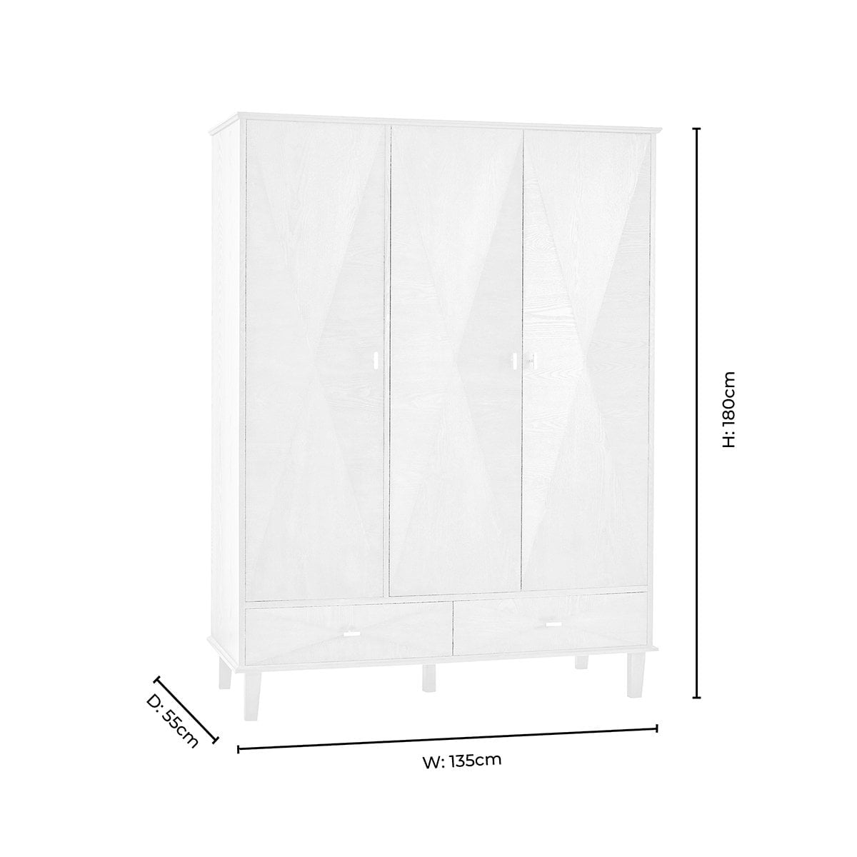 Brianna Concave 3 Door Wardrobe with Drawers - Light Wood - DUSK