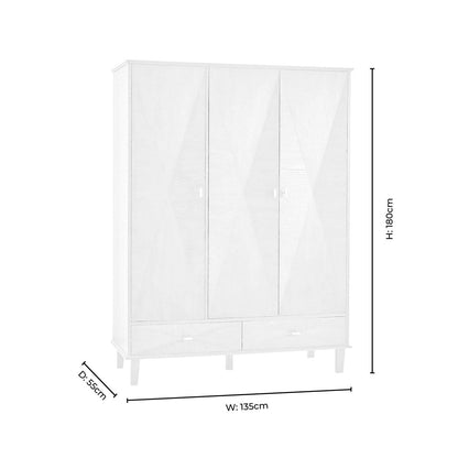 Brianna Concave 3 Door Wardrobe with Drawers - Light Wood - DUSK
