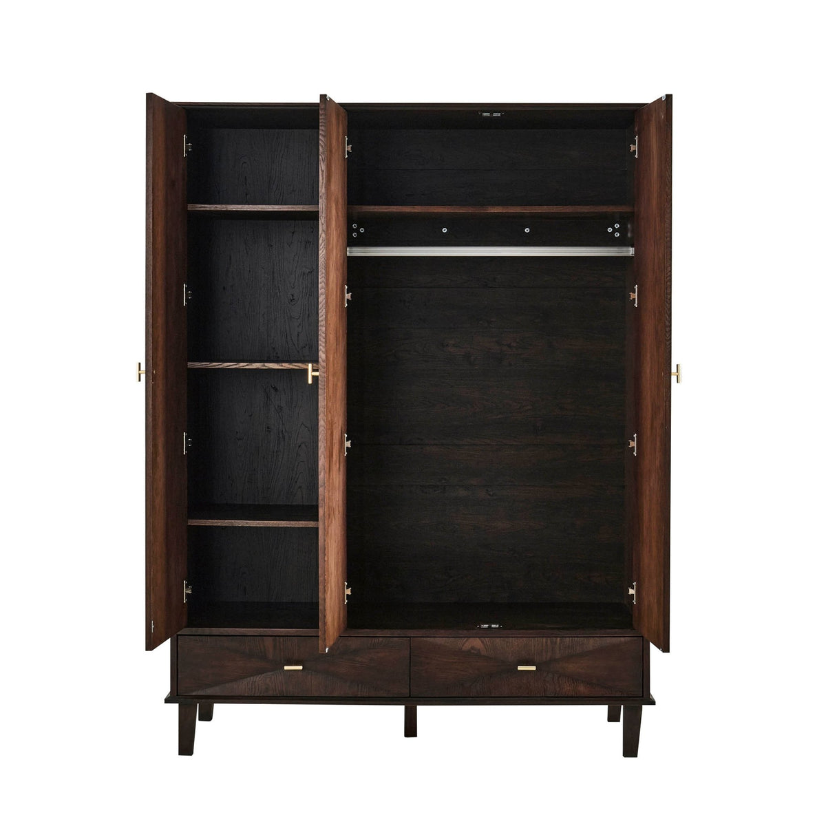 Brianna Concave 3 Door Wardrobe with Drawers - Walnut - DUSK