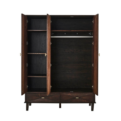 Brianna Concave 3 Door Wardrobe with Drawers - Walnut - DUSK
