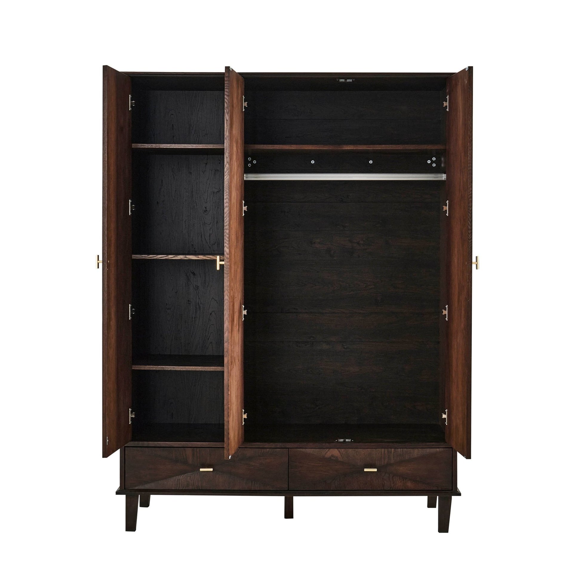 Brianna Concave 3 Door Wardrobe with Drawers - Walnut - DUSK