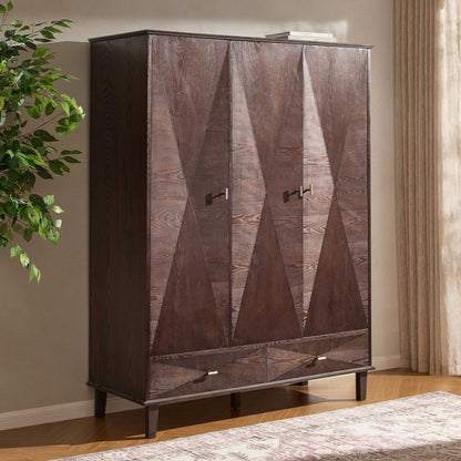 Brianna Concave 3 Door Wardrobe with Drawers - Walnut - DUSK