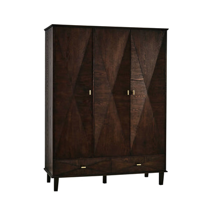 Brianna Concave 3 Door Wardrobe with Drawers - Walnut - DUSK
