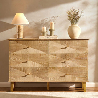 Brianna Concave 6 Drawer Chest - Light Wood - DUSK