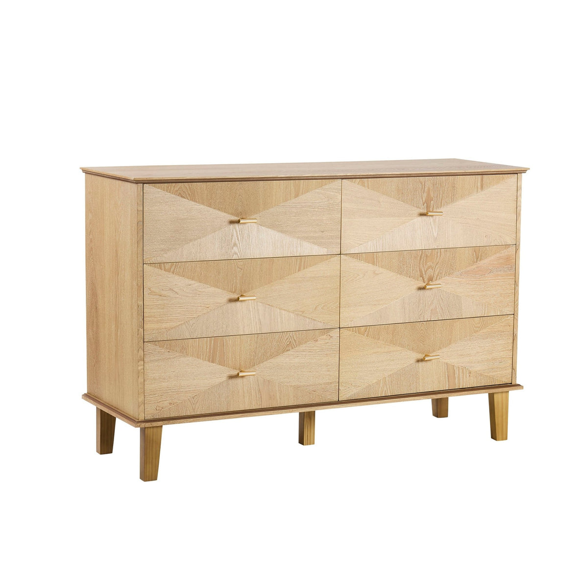 Brianna Concave 6 Drawer Chest - Light Wood - DUSK