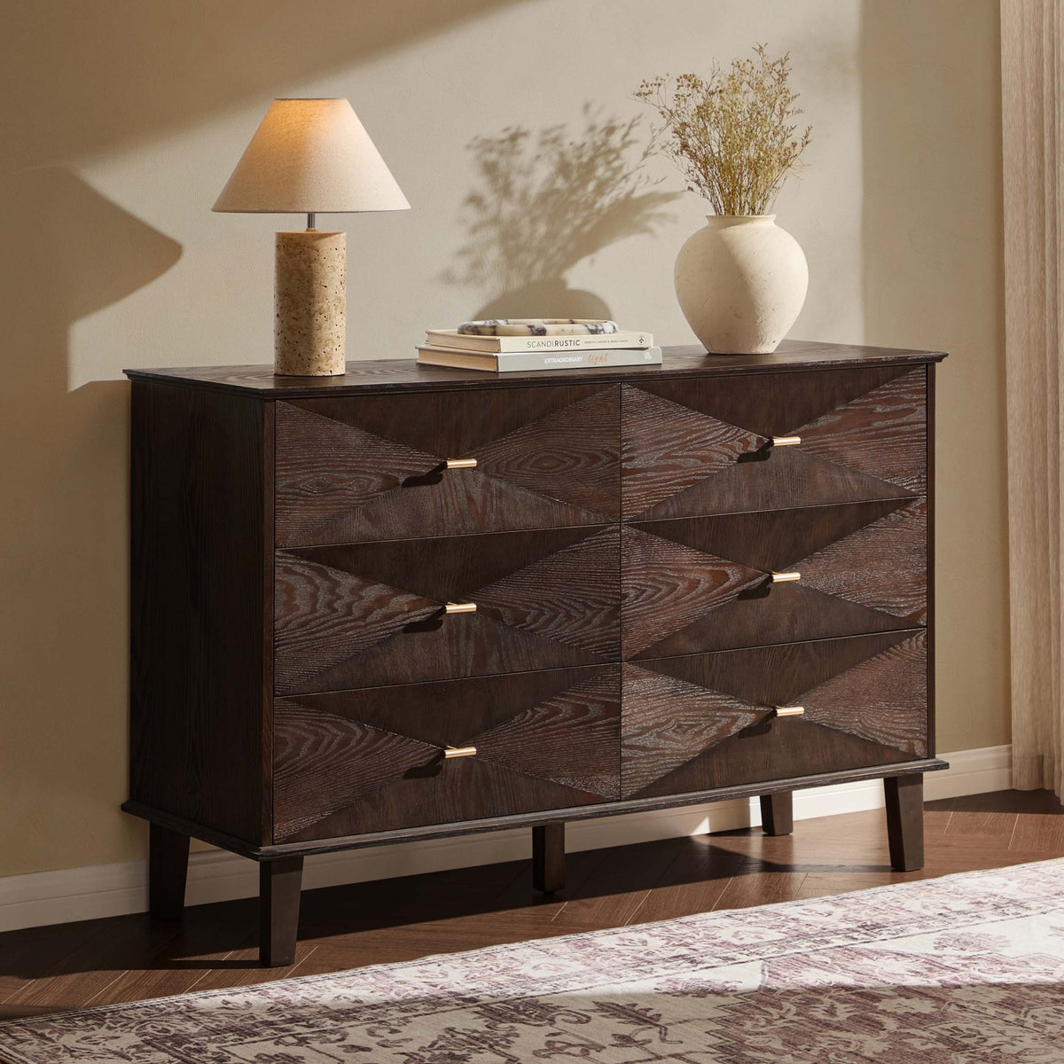 Brianna Concave 6 Drawer Chest - Walnut - DUSK