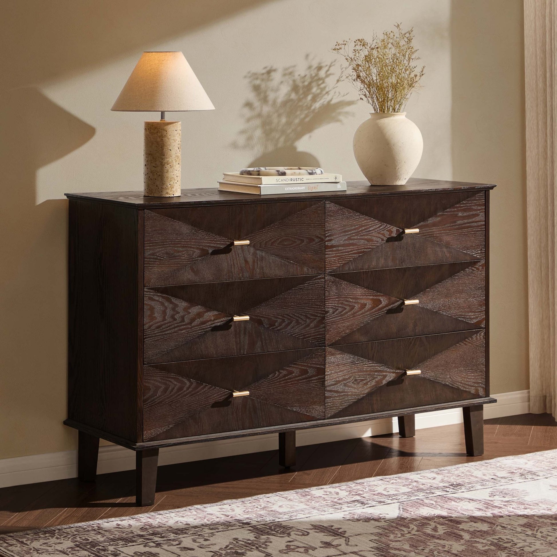 Brianna Concave 6 Drawer Chest - Walnut - DUSK