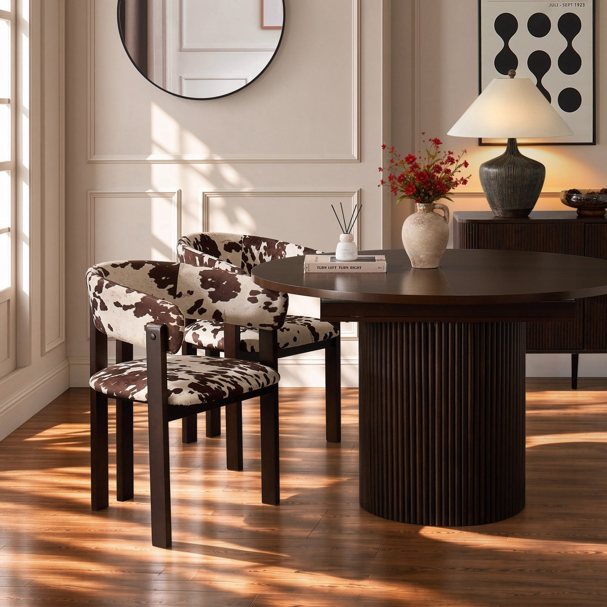 Bridget Set of 2 Dining Chairs - Brown Cow Print - DUSK