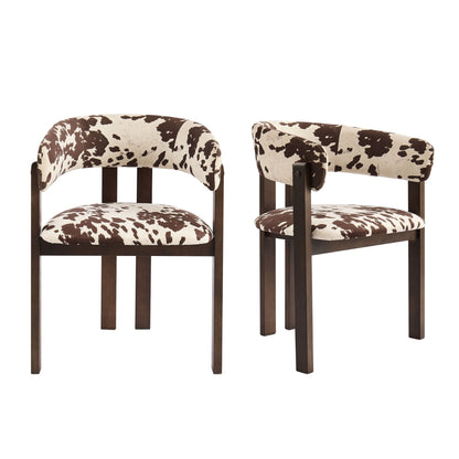 Bridget Set of 2 Dining Chairs - Brown Cow Print - DUSK