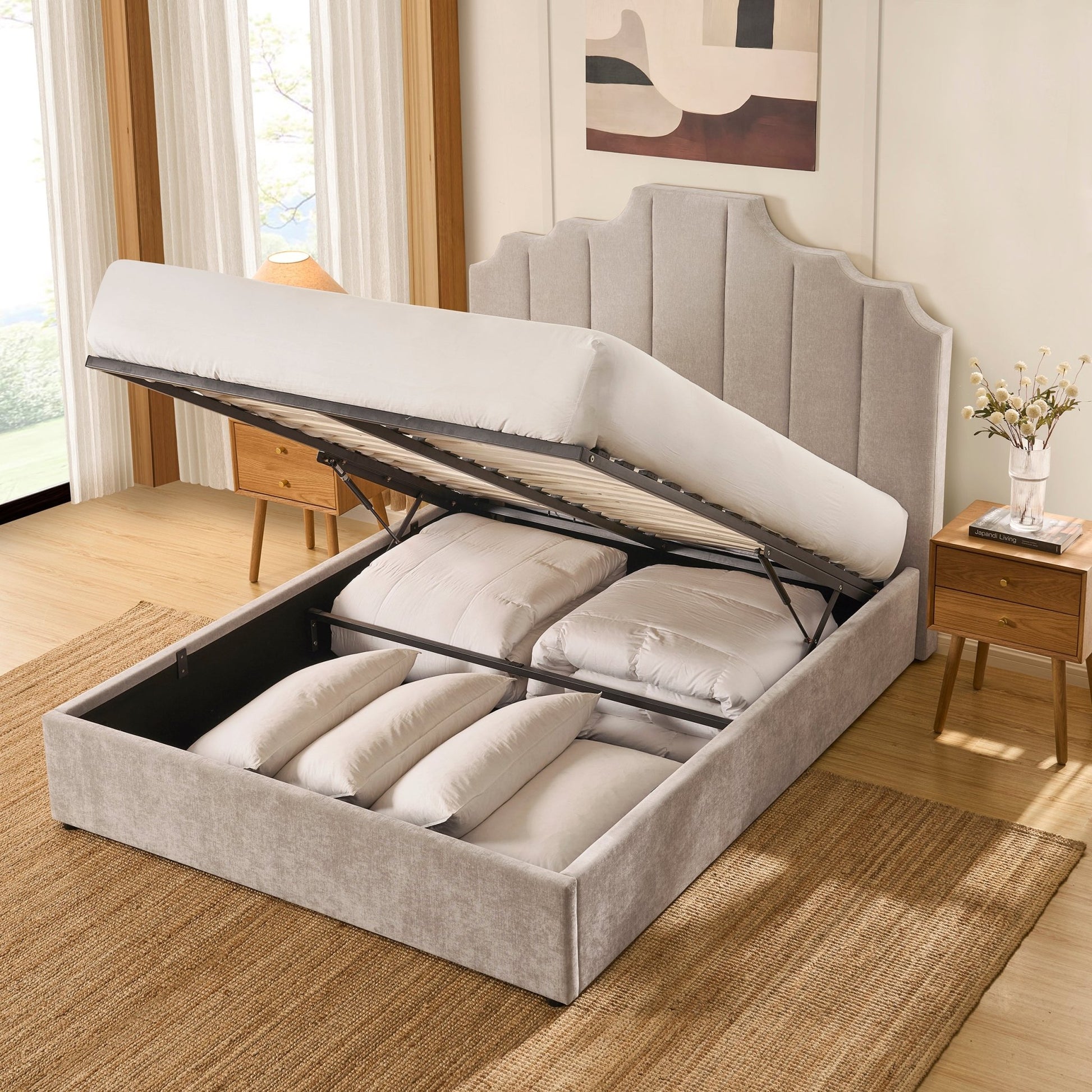 Bronte Ottoman Storage Bed - Chenille Light Grey - DUSK