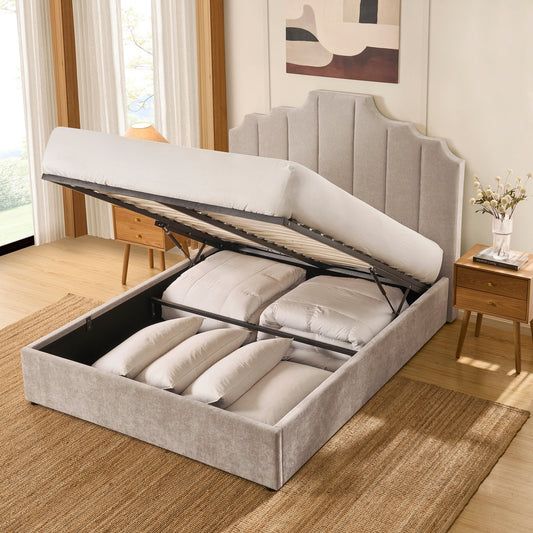 Bronte Ottoman Storage Bed - Chenille Light Grey - DUSK