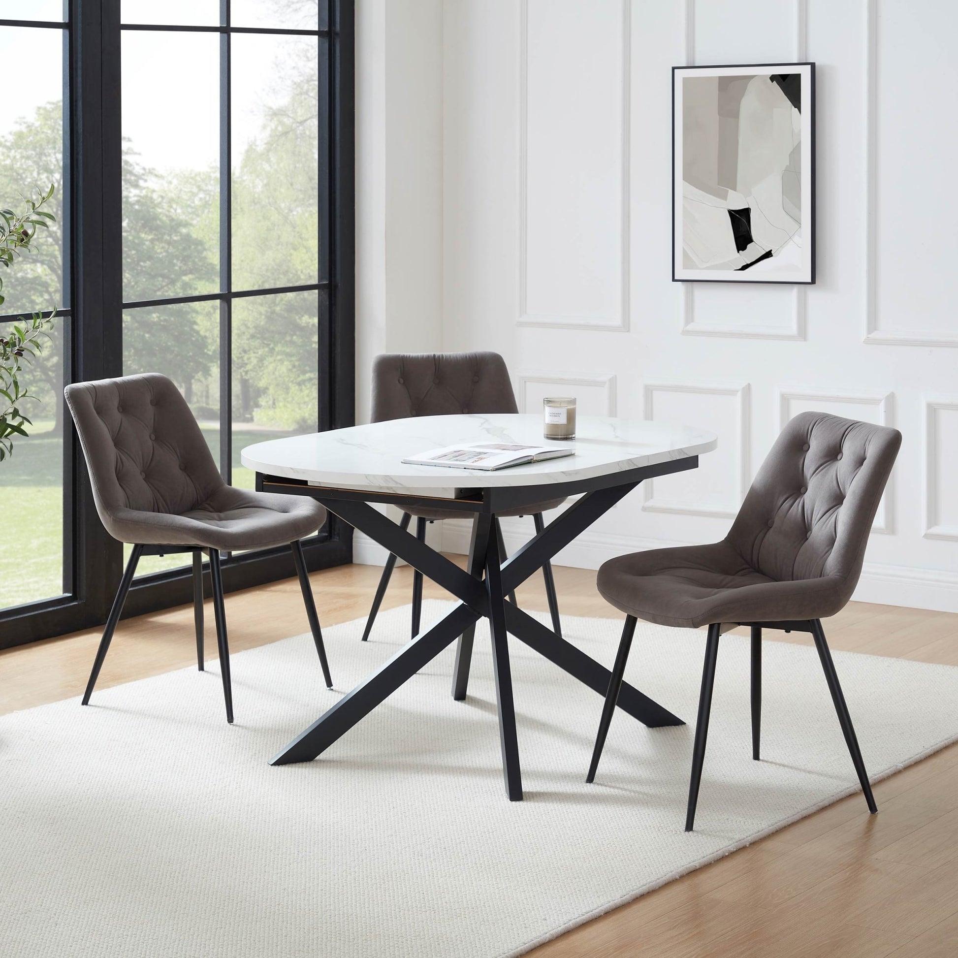 Brooke Oval Extendable 4-6 Seater Dining Table - Stone/Black - DUSK