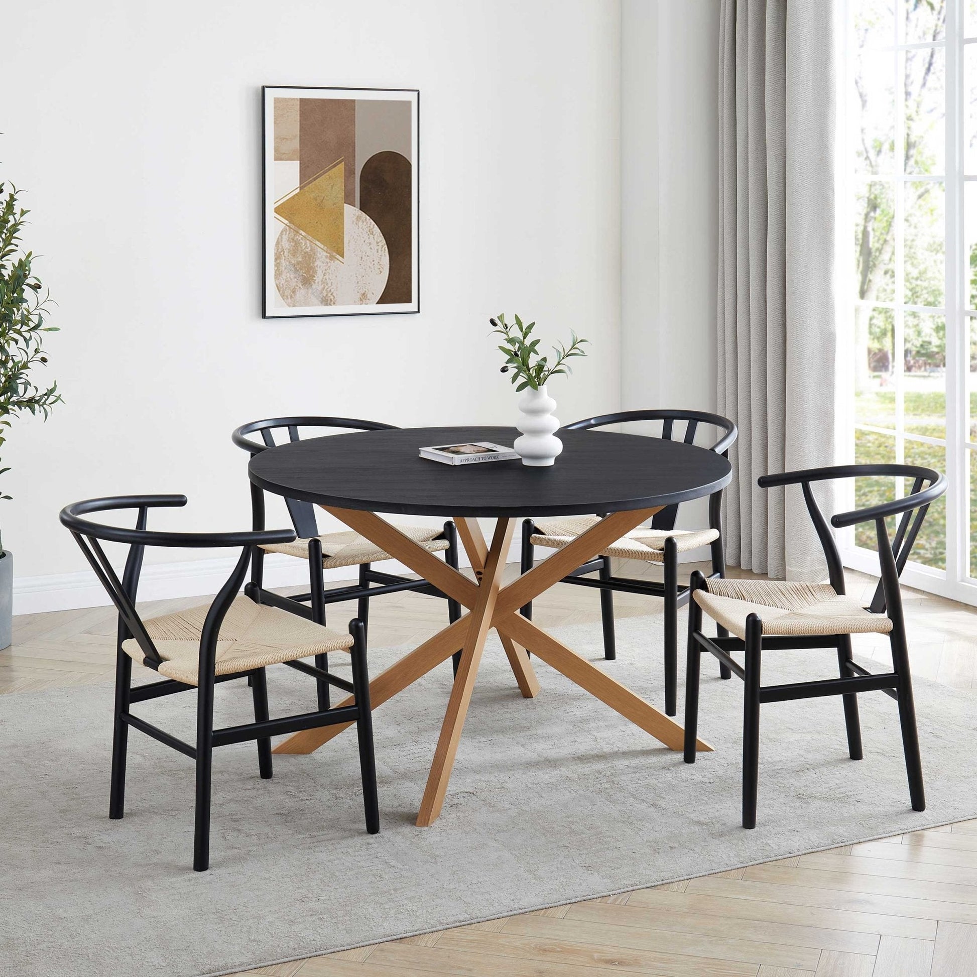 Brooke Round 4 - 6 Seater Dining Table - Black/Wood - DUSK