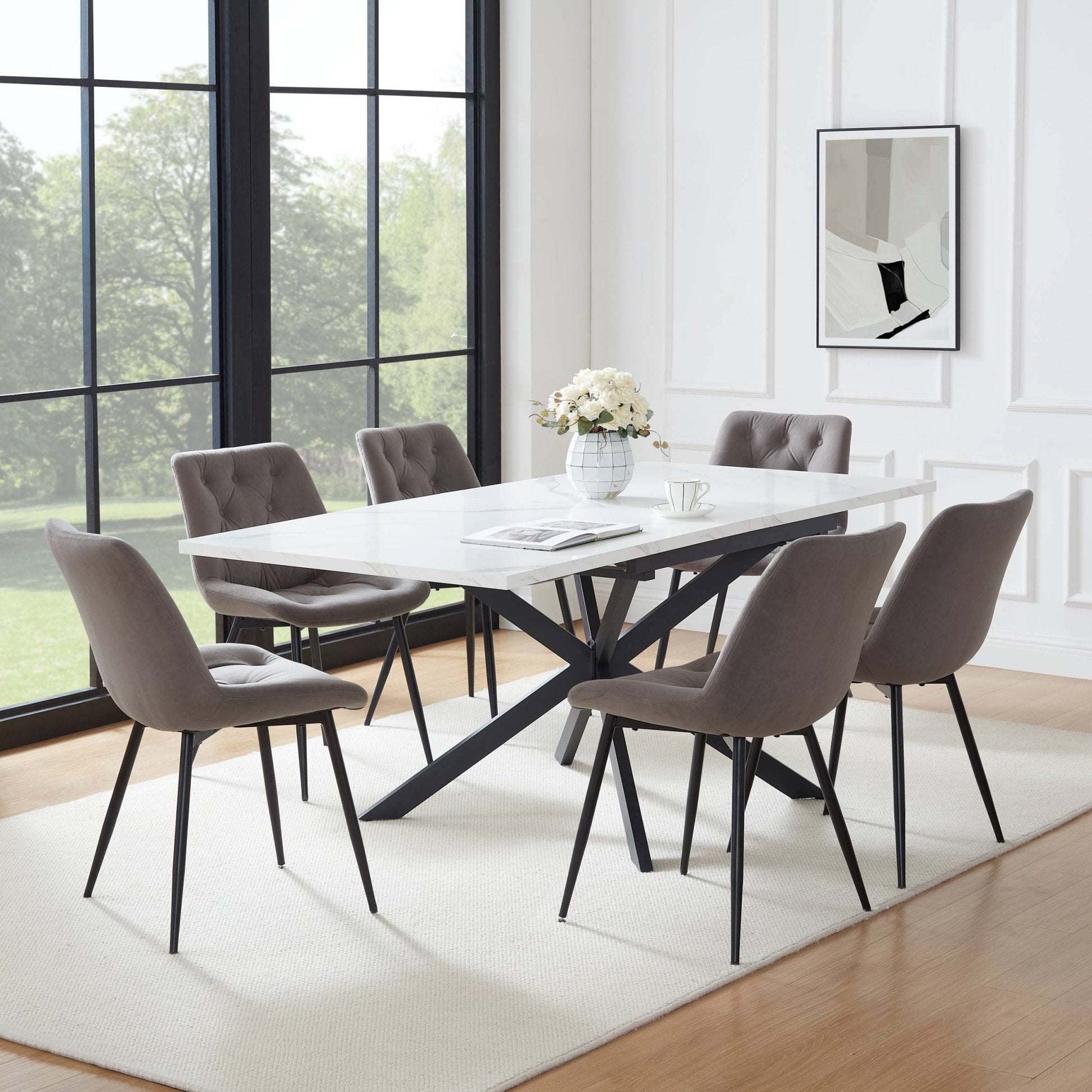 Brooke Square Extendable 4 - 8 Seater Dining Table - Stone/Black - DUSK