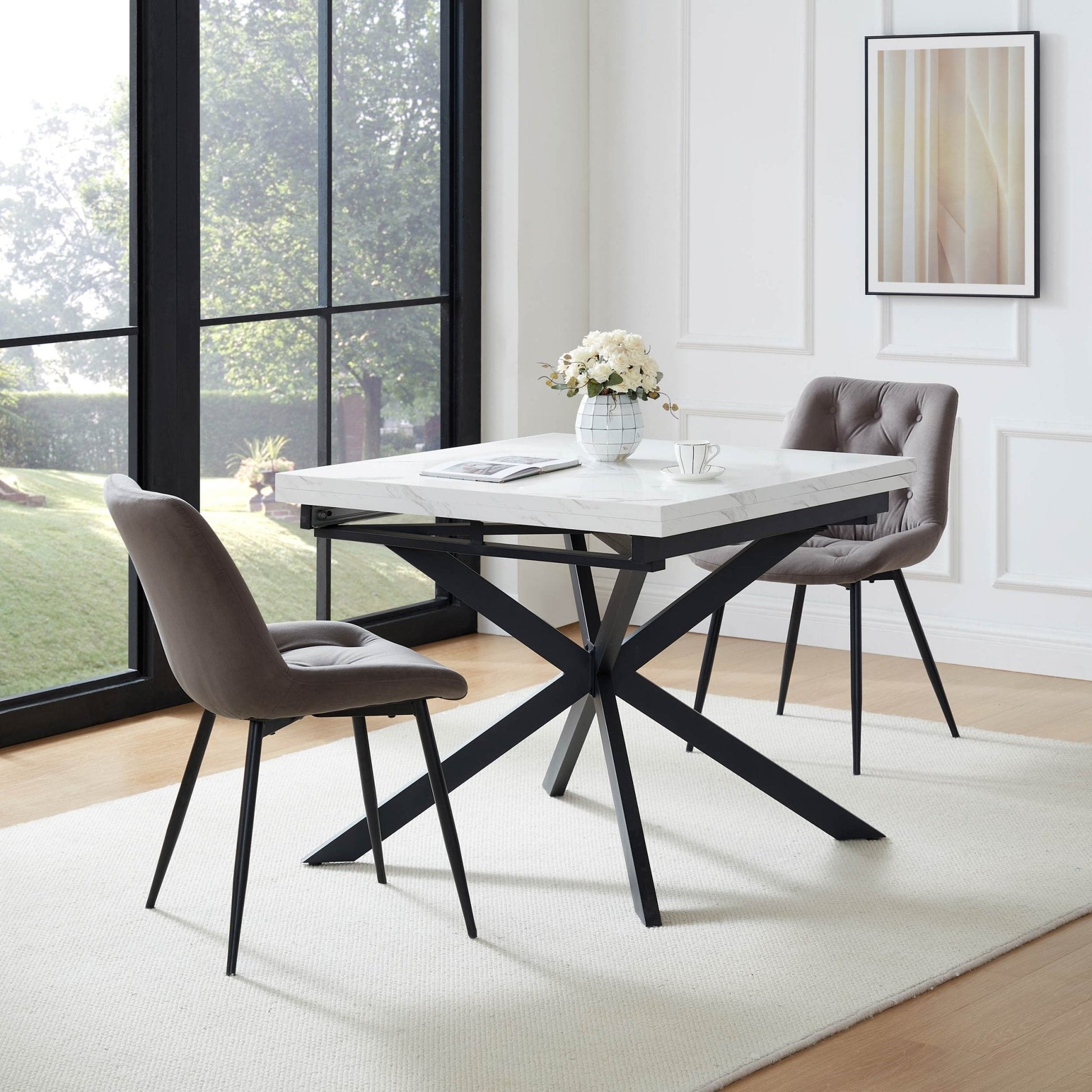 Brooke Square Extendable 4 - 8 Seater Dining Table - Stone/Black - DUSK