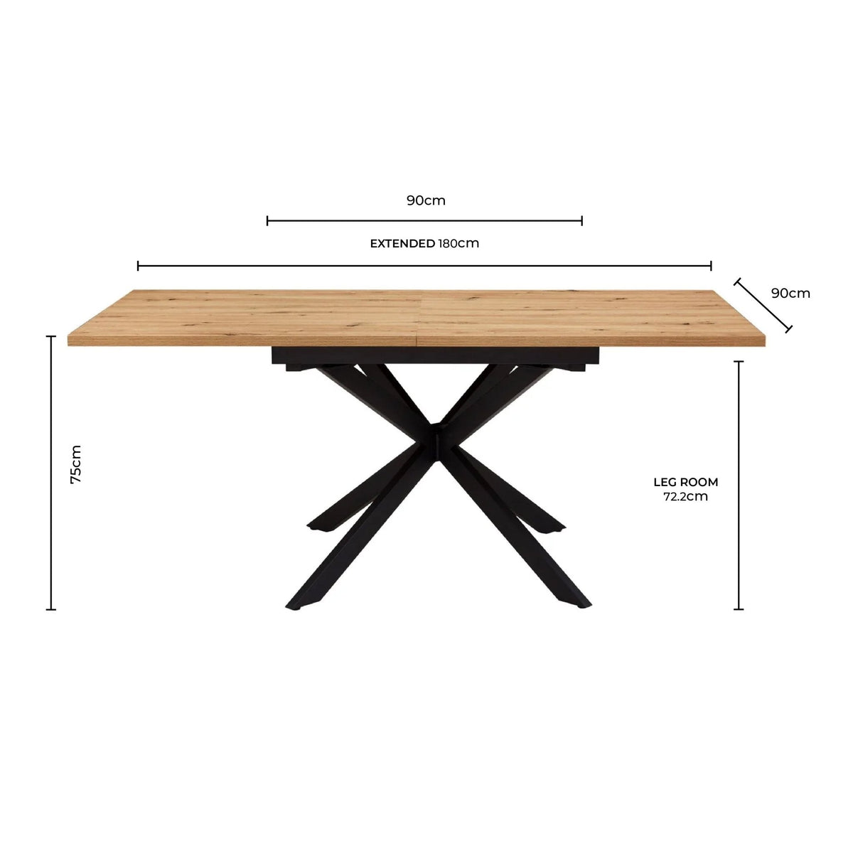 Brooke Square Extendable 4 - 8 Seater Dining Table - Wood/Black - DUSK