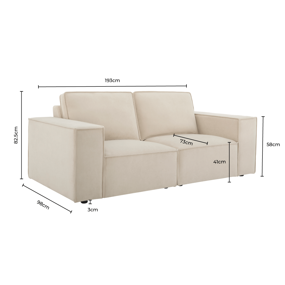 Brooklyn 2 Seater Sofa - Stone - DUSK