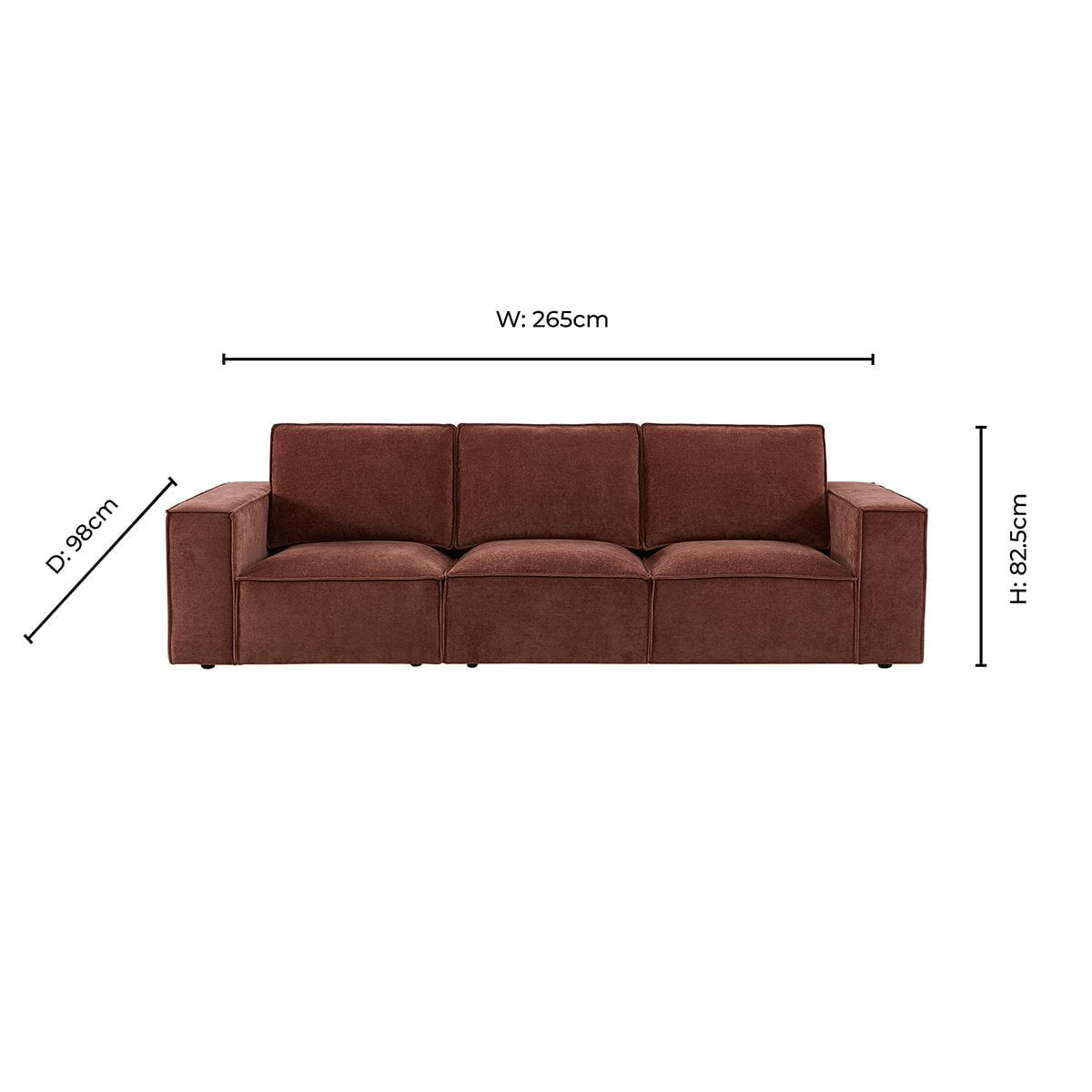 Brooklyn 3 Seater Sofa - Chenille Dark Rust - DUSK