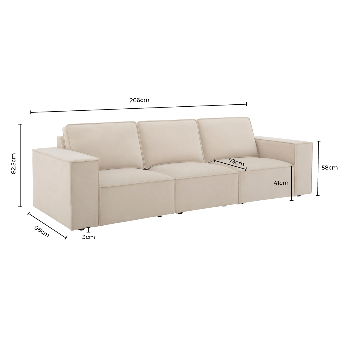 Brooklyn 3 Seater Sofa - Stone - DUSK