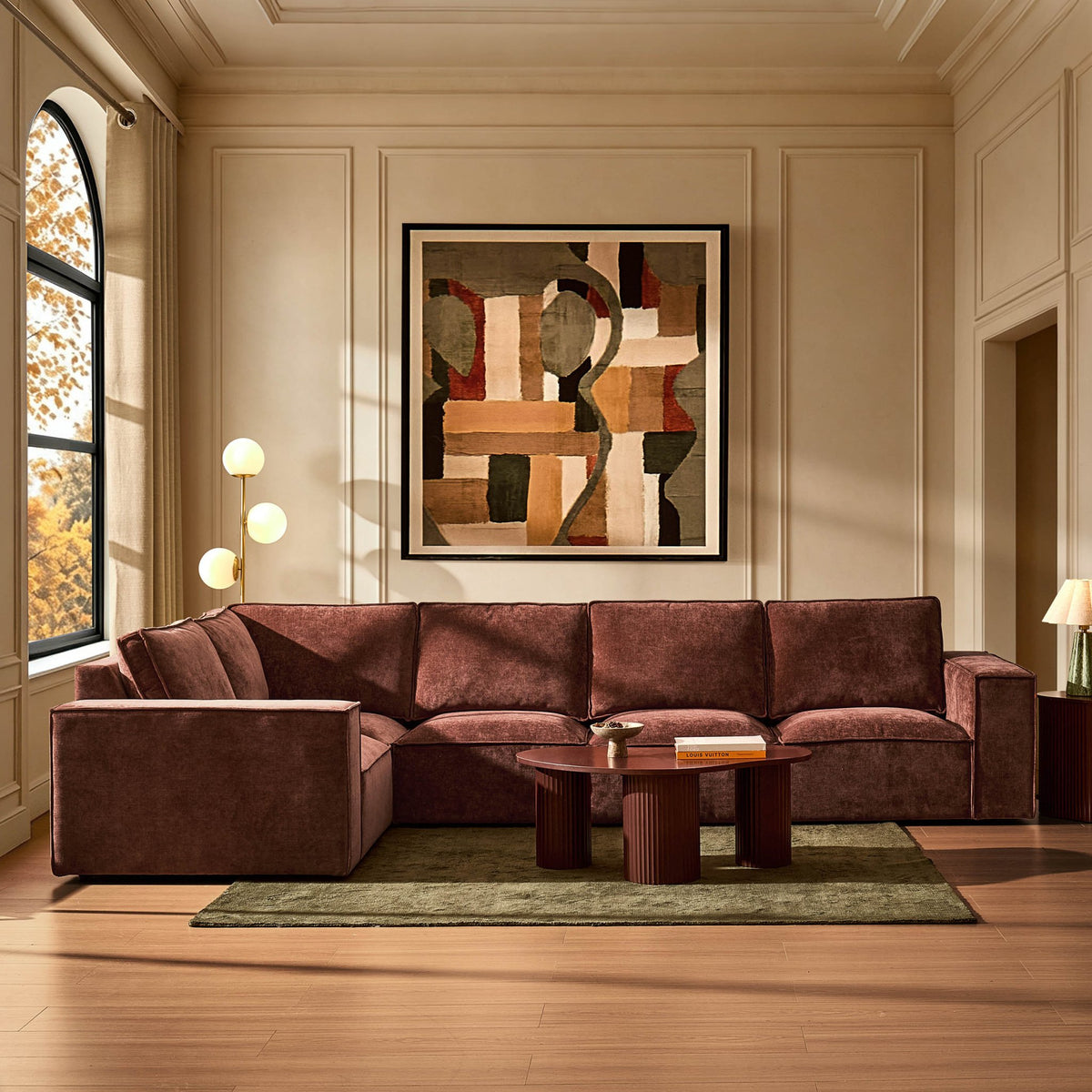 Brooklyn Large Left Hand L-Shape Sofa - Chenille Dark Rust - DUSK
