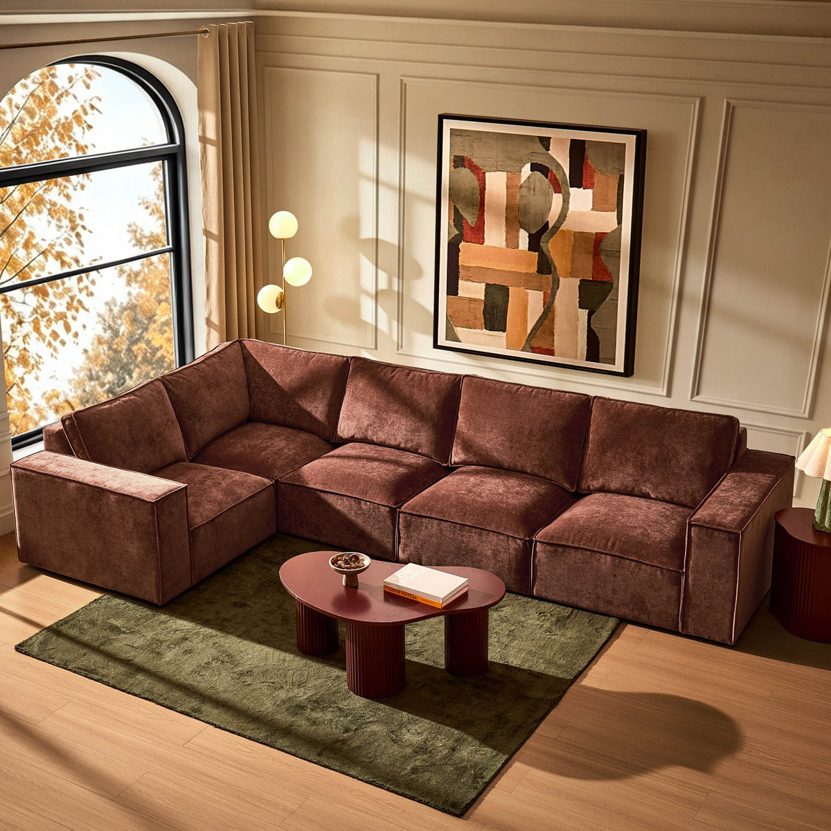 Brooklyn Large Left Hand L-Shape Sofa - Chenille Dark Rust - DUSK