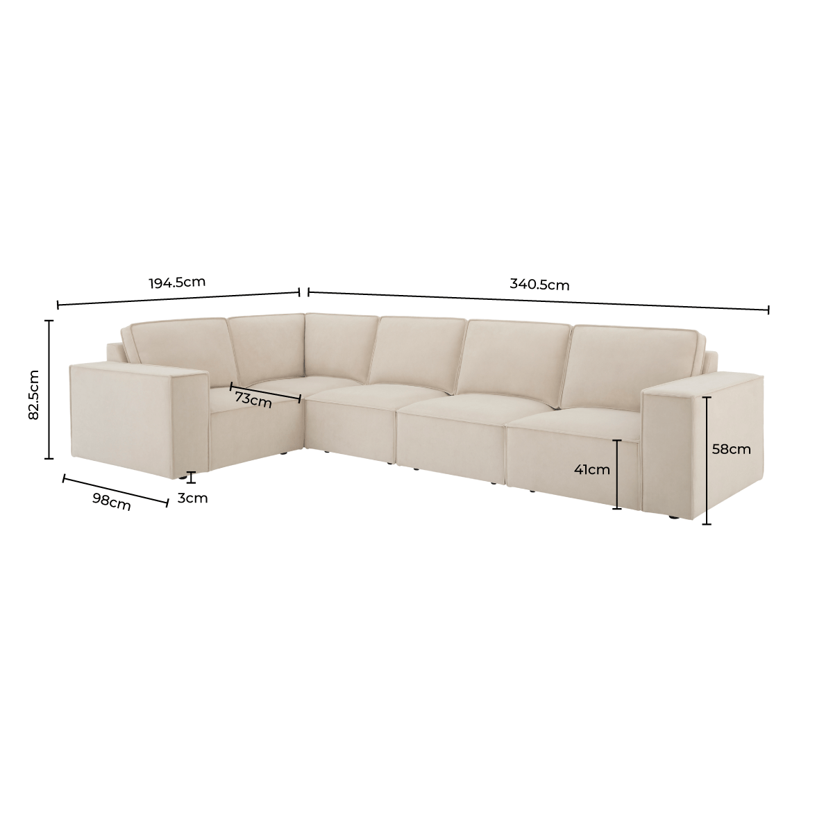 Brooklyn Large Left Hand L - Shape Sofa - Ivory - DUSK