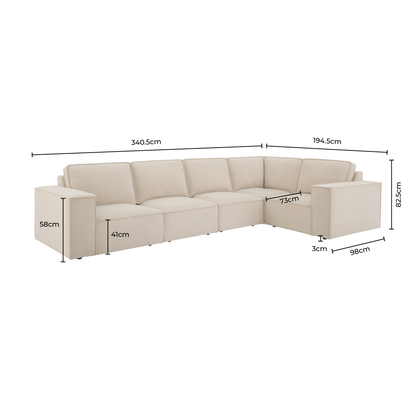 Brooklyn Large Right Hand L - Shape Sofa - Cappuccino - DUSK
