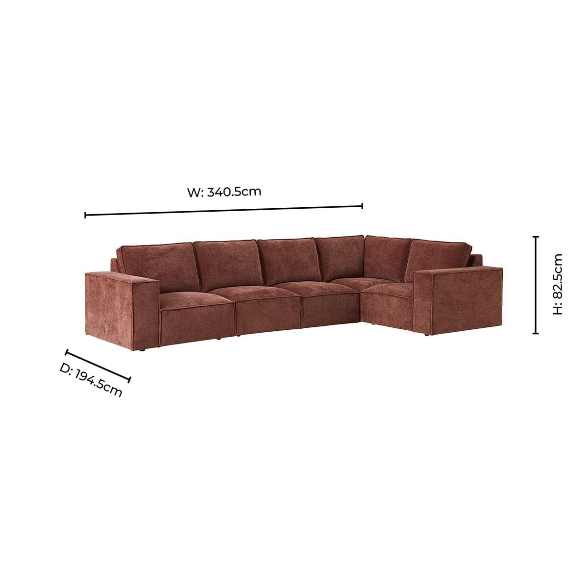 Brooklyn Large Right Hand L-Shape Sofa - Chenille Dark Rust - DUSK