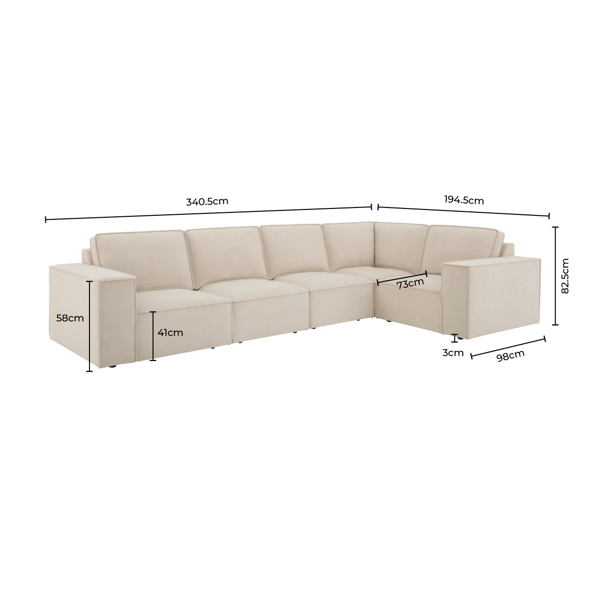 Brooklyn Large Right Hand L - Shape Sofa - Ivory - DUSK
