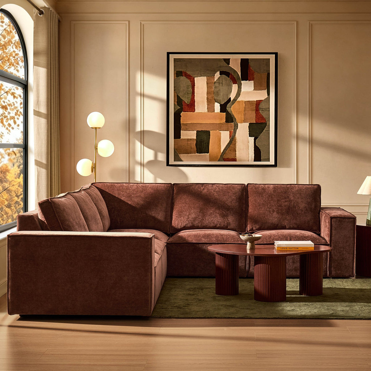 Brooklyn Left Hand Corner Sofa - Chenille Dark Rust - DUSK