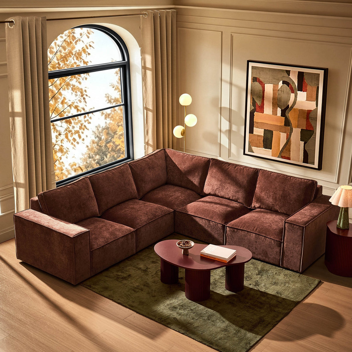 Brooklyn Left Hand Corner Sofa - Chenille Dark Rust - DUSK