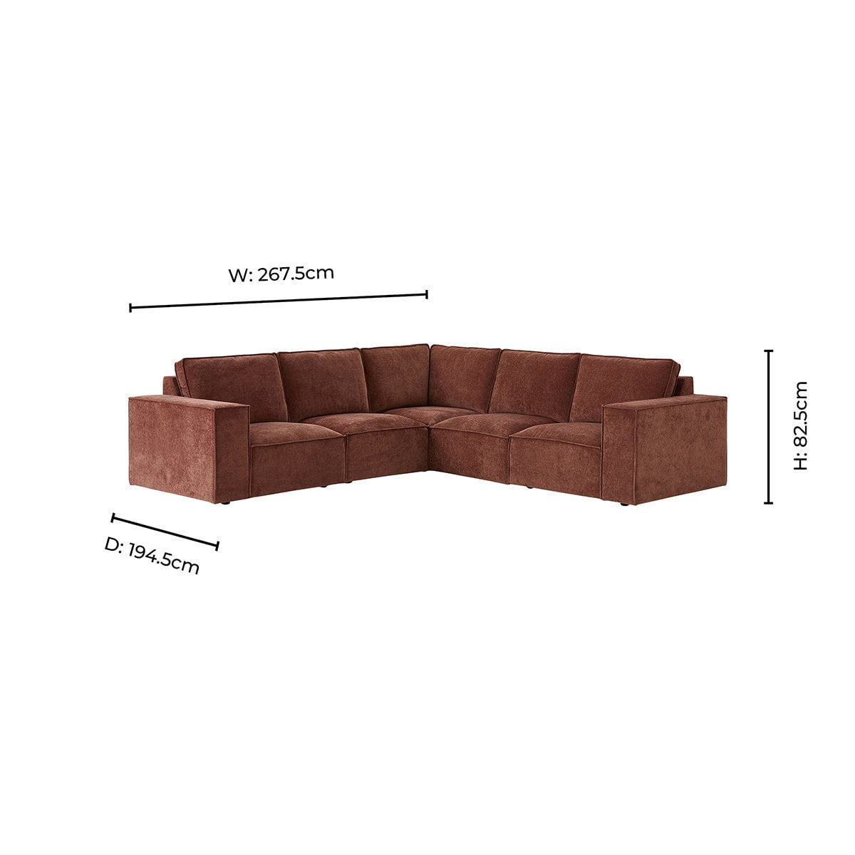 Brooklyn Right Hand Corner Sofa - Chenille Dark Rust - DUSK
