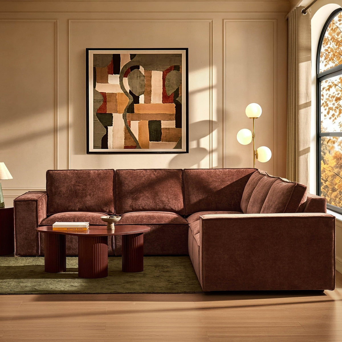 Brooklyn Right Hand Corner Sofa - Chenille Dark Rust - DUSK