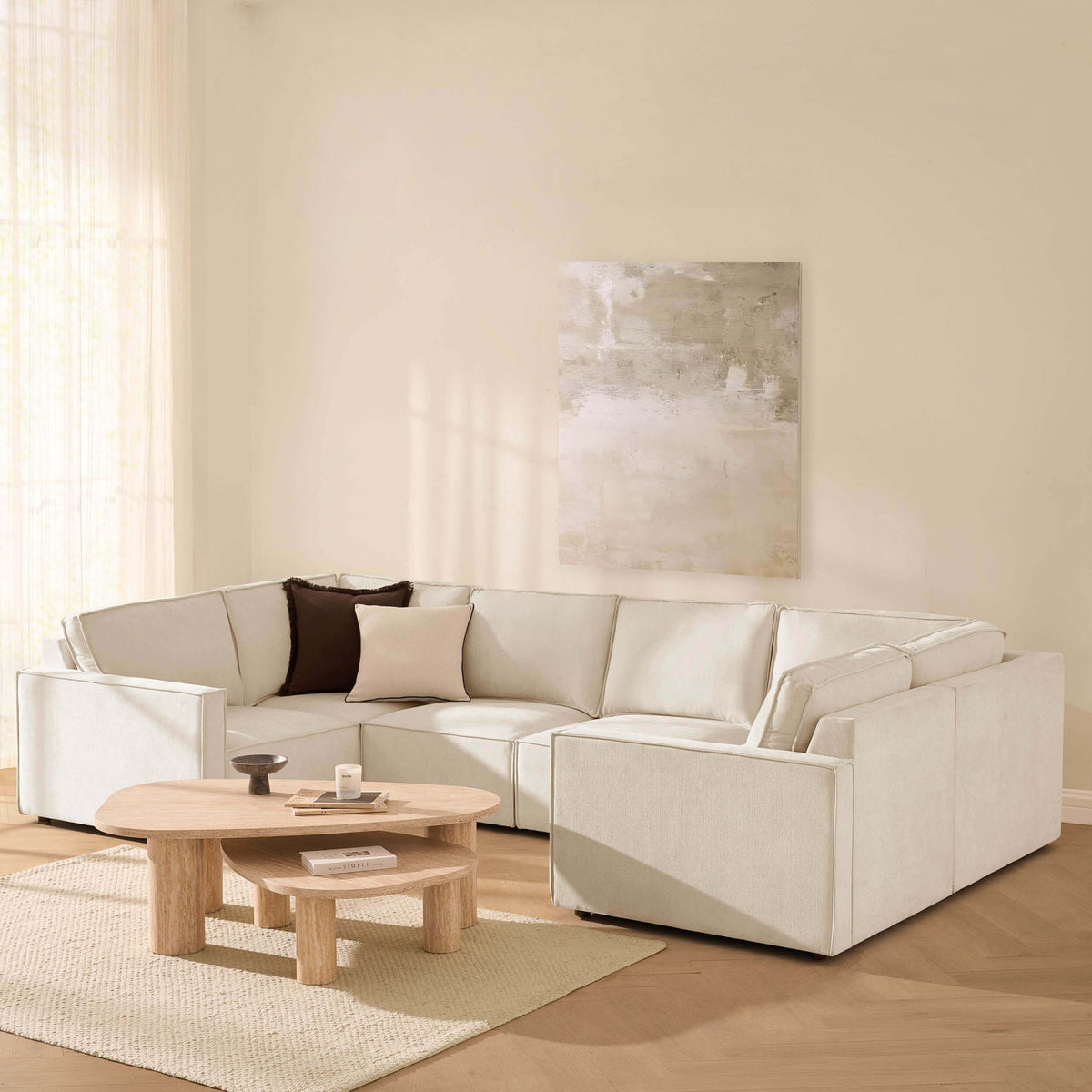 Brooklyn Slim Arm U - Shape Sofa - Chenille Ivory - DUSK