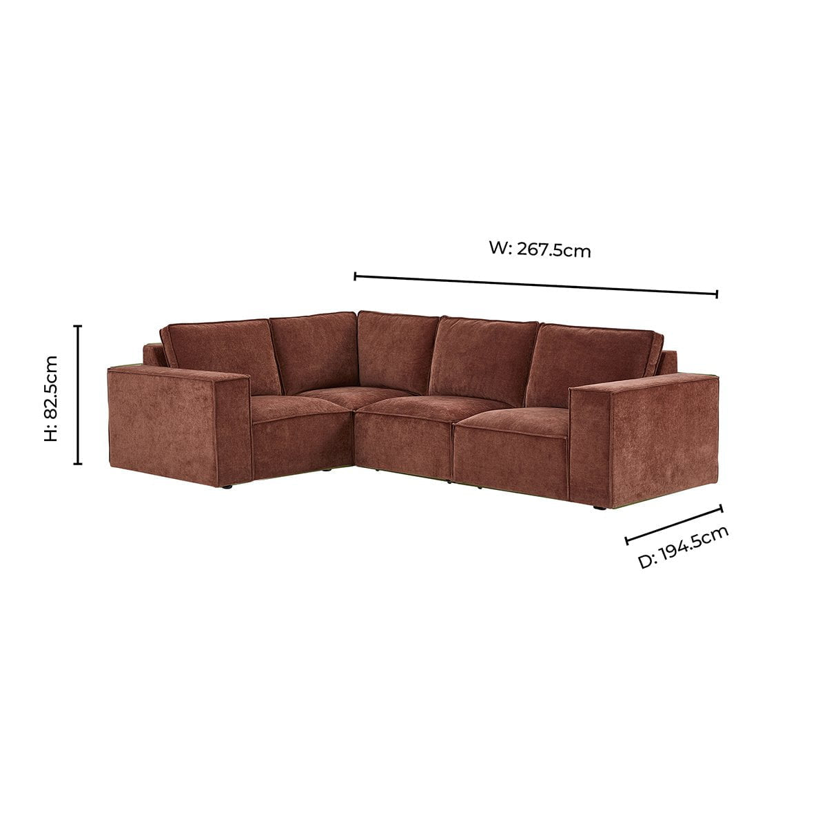 Brooklyn Small Left Hand L-Shape Sofa - Chenille Dark Rust - DUSK