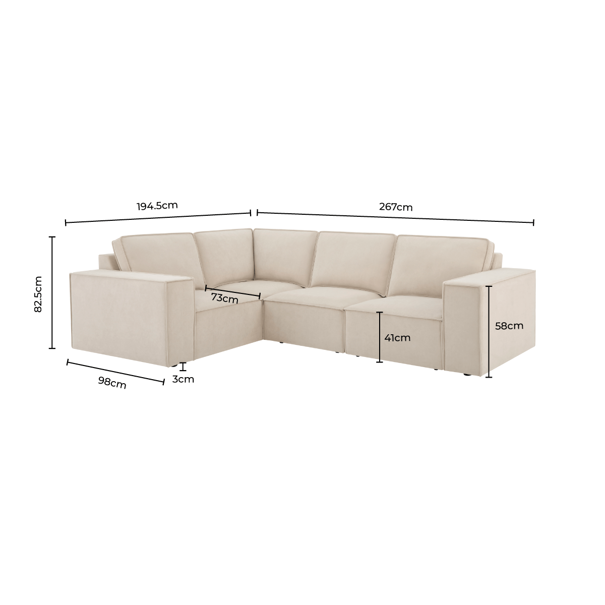 Brooklyn Small Left Hand L - Shape Sofa - Ivory - DUSK