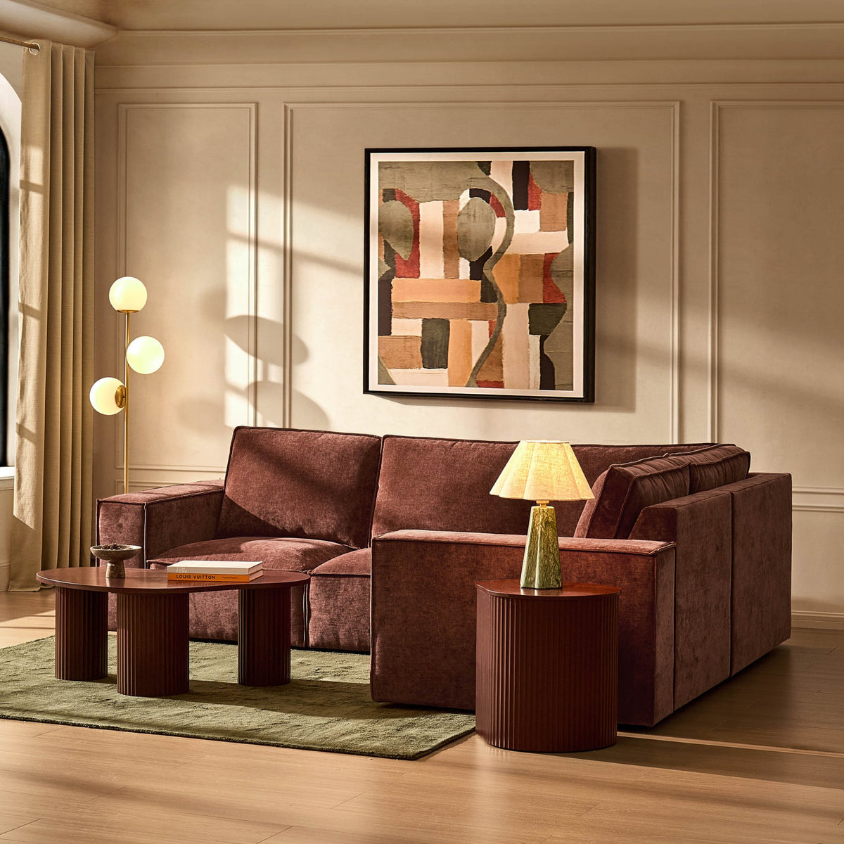 Brooklyn Small Right Hand L-Shape Sofa - Chenille Dark Rust - DUSK