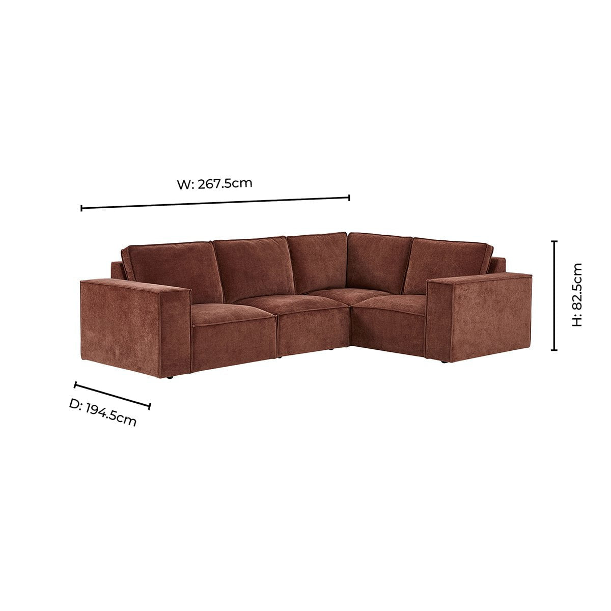 Brooklyn Small Right Hand L-Shape Sofa - Chenille Dark Rust - DUSK