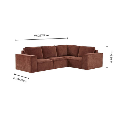 Brooklyn Small Right Hand L-Shape Sofa - Chenille Dark Rust - DUSK