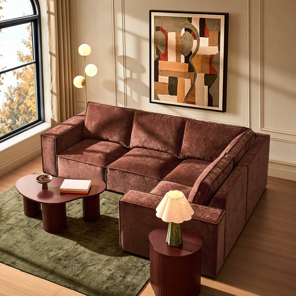 Brooklyn Small Right Hand L-Shape Sofa - Chenille Dark Rust - DUSK
