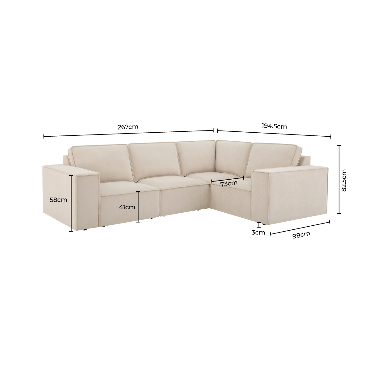 Brooklyn Small Right Hand L - Shape Sofa - Stone - DUSK