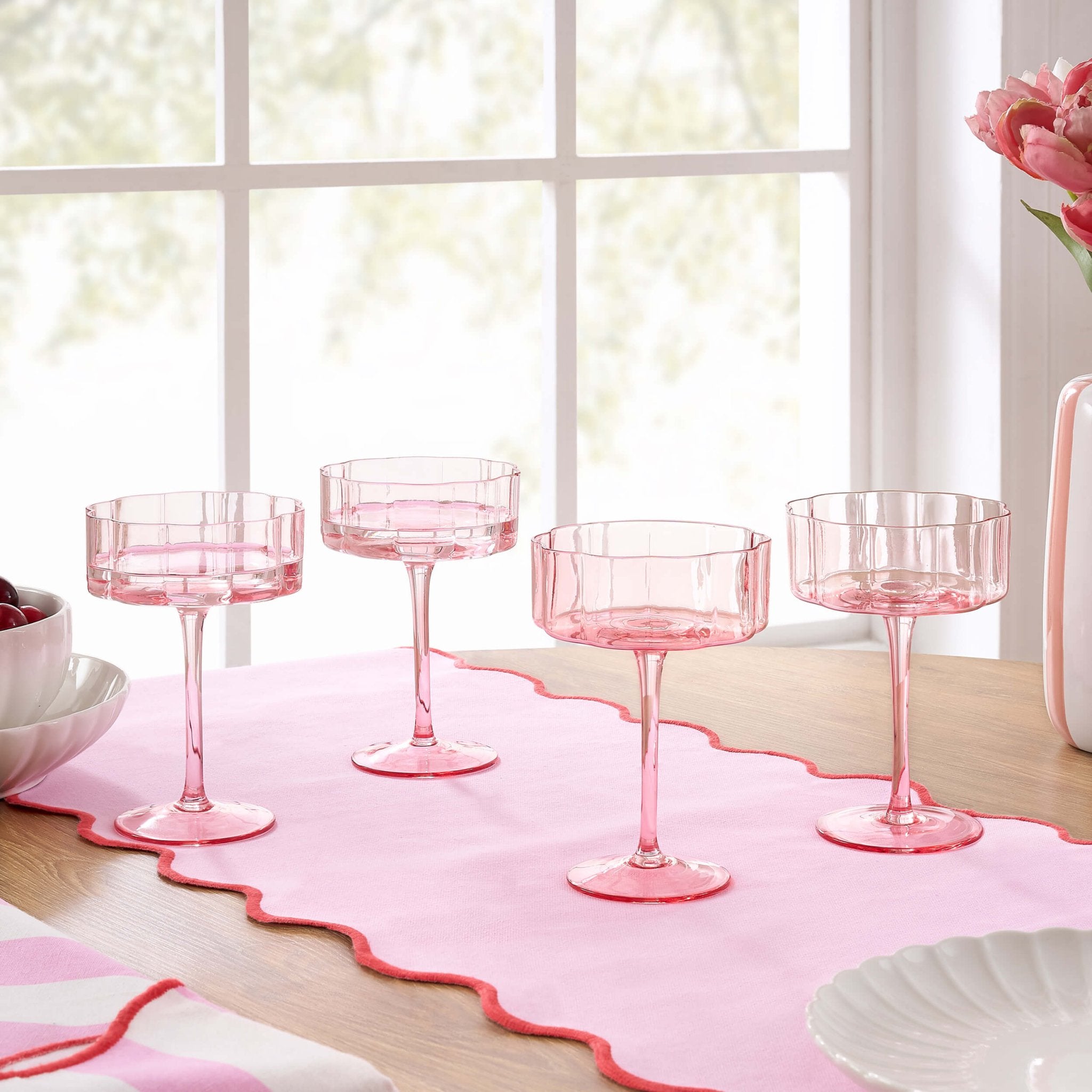 Brynn Scalloped Edge Glass Coupes - Set of 4 - Pink - DUSK