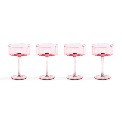 Brynn Scalloped Edge Glass Coupes - Set of 4 - Pink - DUSK