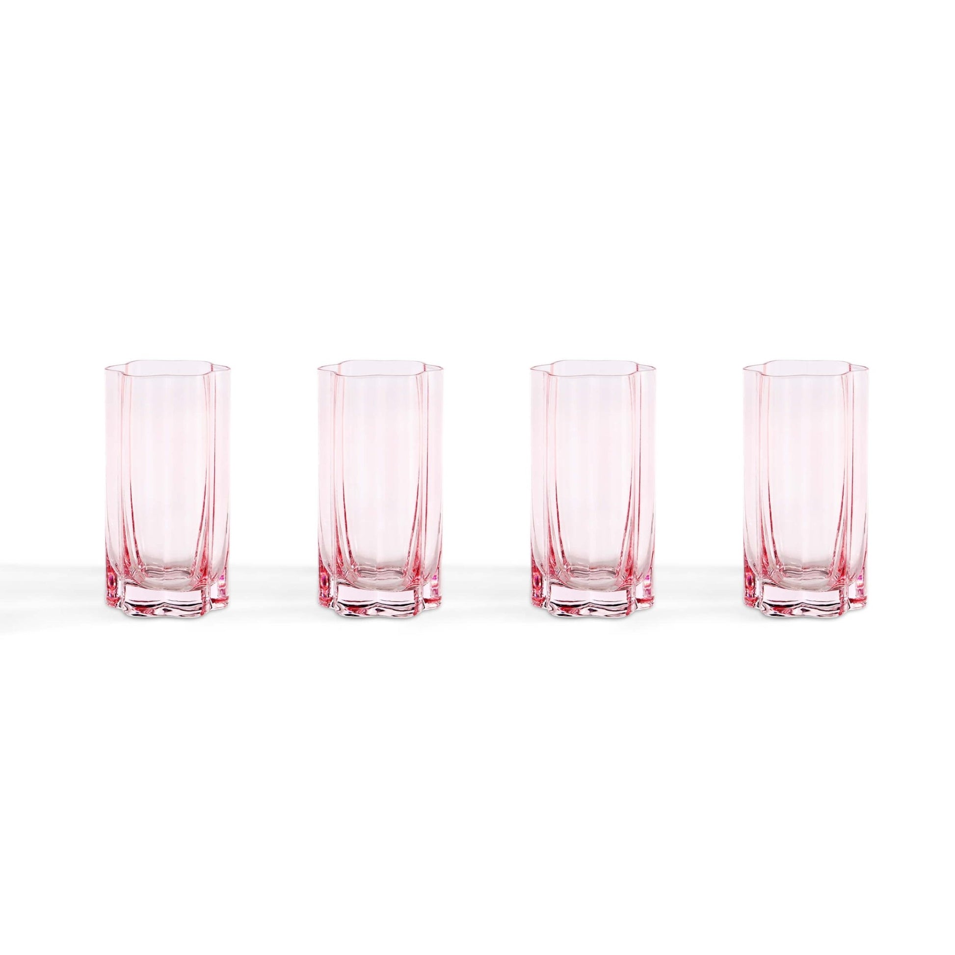 Brynn Scalloped Edge Glass Highballs - Set of 4 - Pink - DUSK