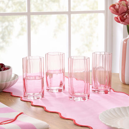Brynn Scalloped Edge Glass Highballs - Set of 4 - Pink - DUSK