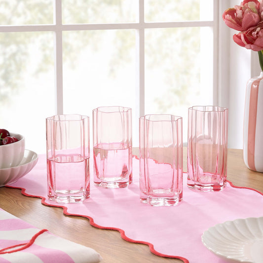 Brynn Scalloped Edge Glass Highballs - Set of 4 - Pink - DUSK