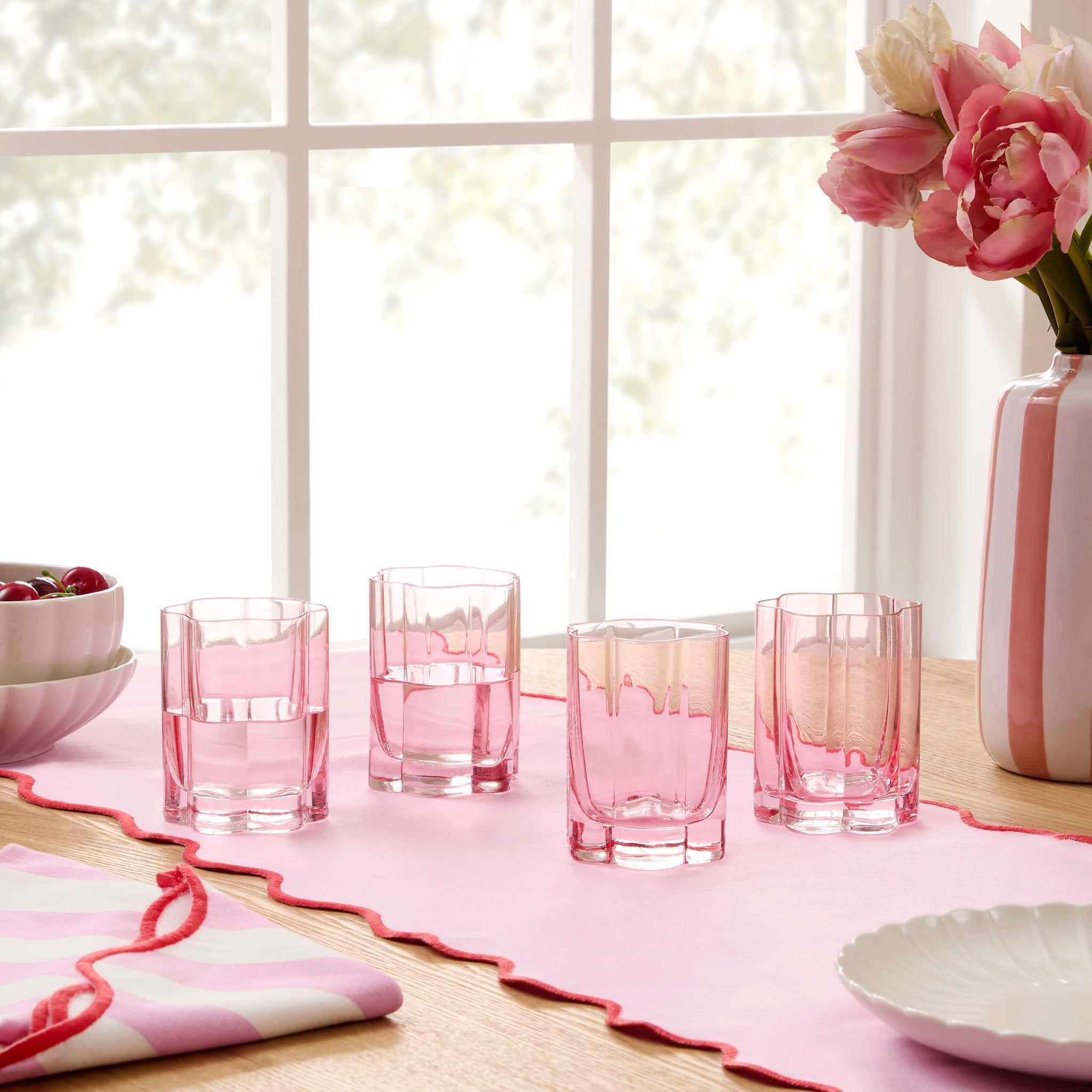 Brynn Scalloped Edge Glass Tumblers - Set of 4 - Pink - DUSK