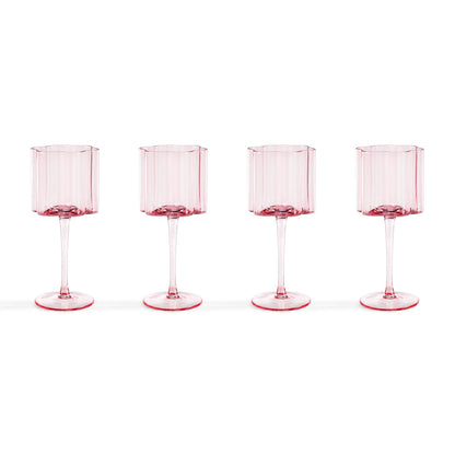 Brynn Scalloped Edge Wine Glasses - Set of 4 - Pink - DUSK